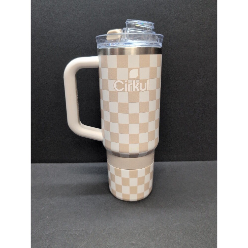 Cirkul 30 oz Insulated Stainless Steel Tumbler Tan White Checkered